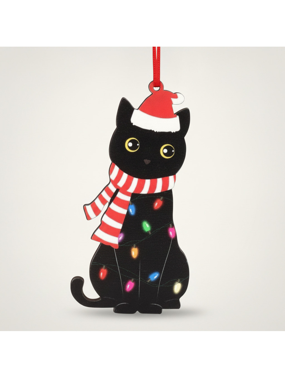 Black Cat Christmas Ornament Wooden Funny Cat Tree Hanging Pet Lover Gift Decor